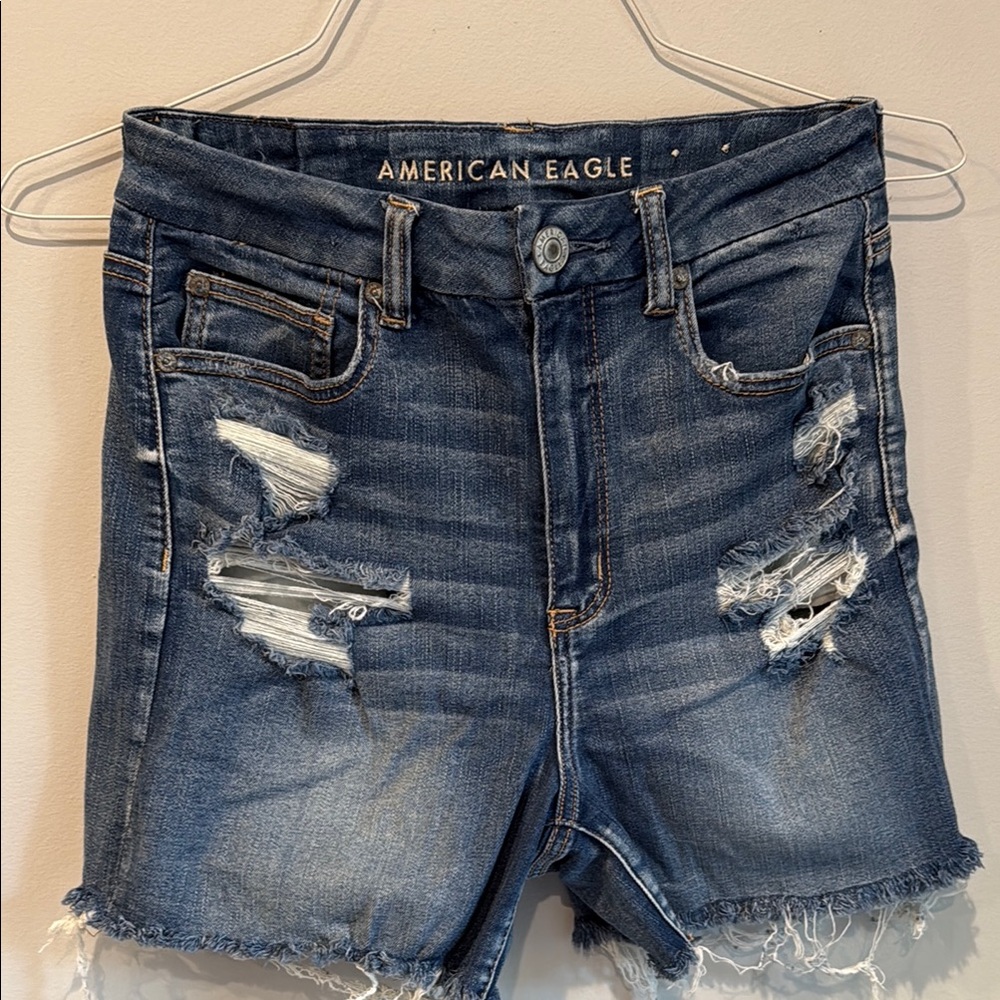 American Eagle Outfitters Curvy Hi-Rise Distressed Jean Shorts